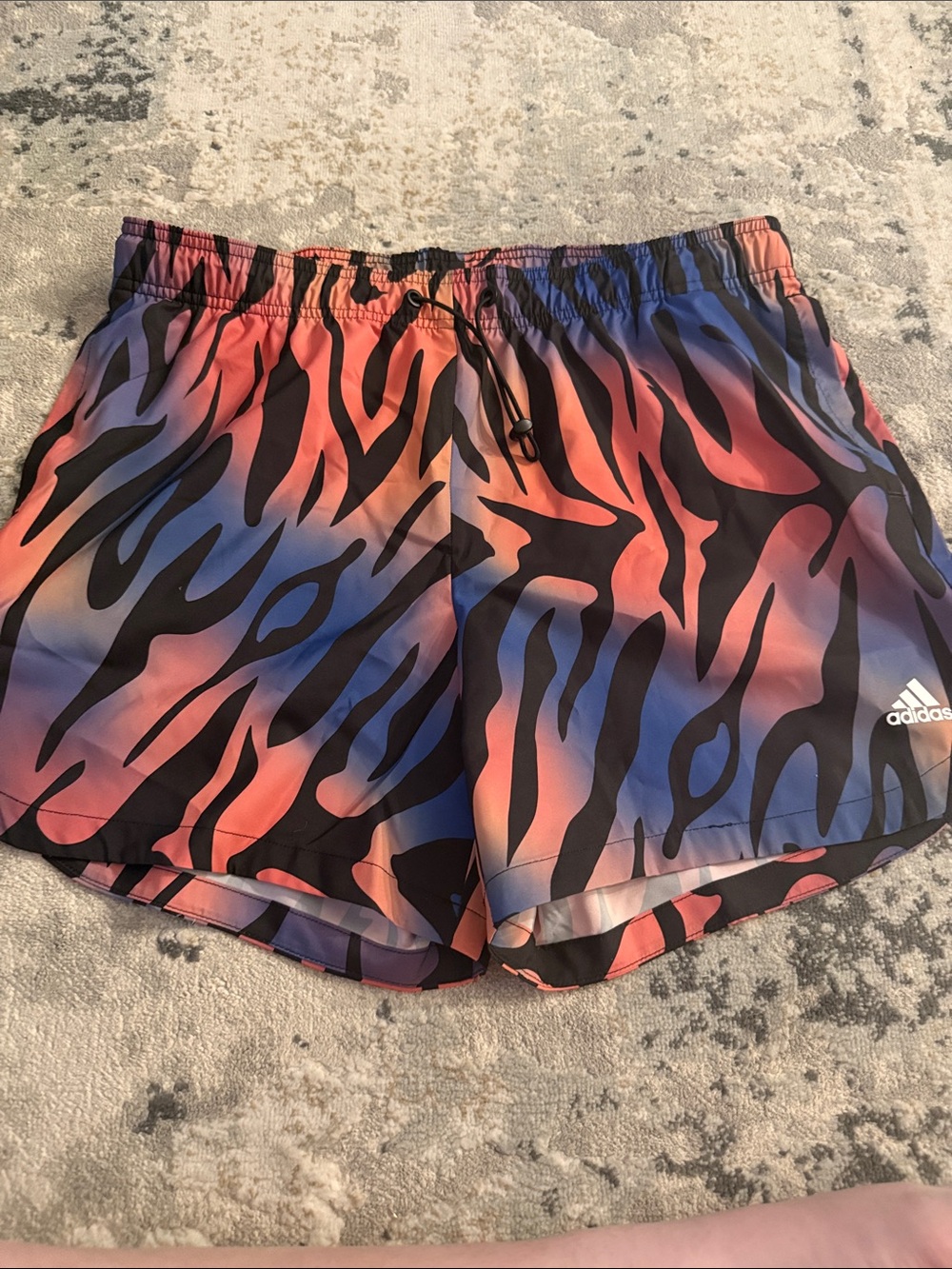 adidas Women’s Coral and Blue Zebra-Print Athletic Shorts